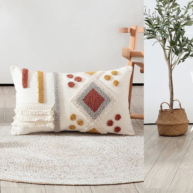 Axyaa Bohemian Tassel Tufted Cushion Cover for Home Decor
