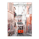 Paris Street Leaves Landscape Poster Tram Car Tower Canvas Art Print by Axyaa