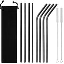 Axyaa Stainless Steel Straw Set for Drinks - 8 Pcs Straight Curved Juice Milk Tea Bar Party Kit
