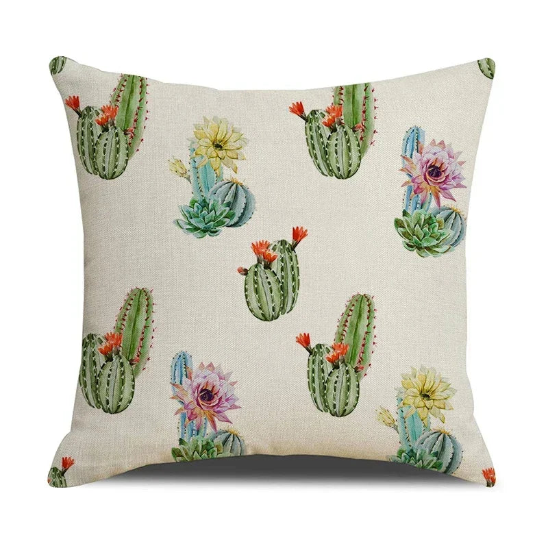 Axyaa Cactus Series Green Plant Printed 45*45cm Cushion Cover - Simple Style Square Pillowcase