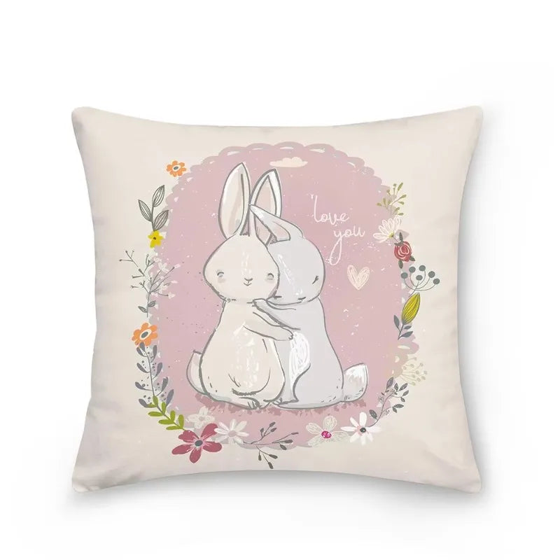 Easter Bunny Polyester Throw Pillow for Home Decor Sofa by Axyaa