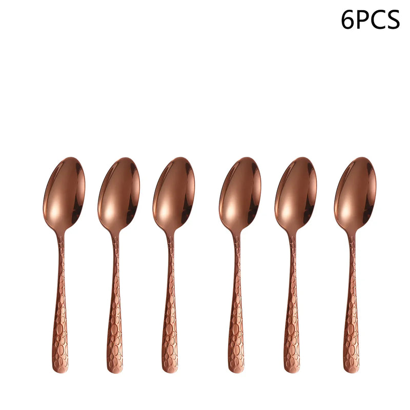 Axyaa Rose Gold Stainless Steel Tableware Set - 24pcs, Steak Knife, Dinner Fork, Soup Spoon, Tea Spoon
