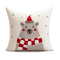 Embroidered Axyaa Joy Bear Christmas Cushion Cover Pillow Case Red Festive Decor