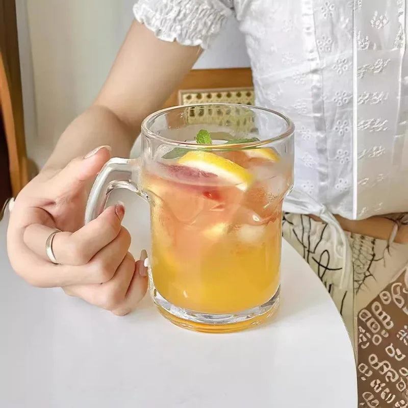 Axyaa 510ml Glass Cup with Handle, Large Capacity Drinkware for Juice, Milk, Tea, Beer