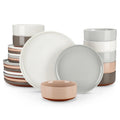 12/24pc Axyaa Sesame Glaze Stoneware Dinnerware Set - 4/6 Plates, Dessert & Bowl