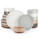 12/24pc Axyaa Sesame Glaze Stoneware Dinnerware Set - 4/6 Plates, Dessert & Bowl