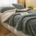 Axyaa Cozy Striped Coral Fleece Blanket for Sofa Bed, Autumn Winter Plush Throw