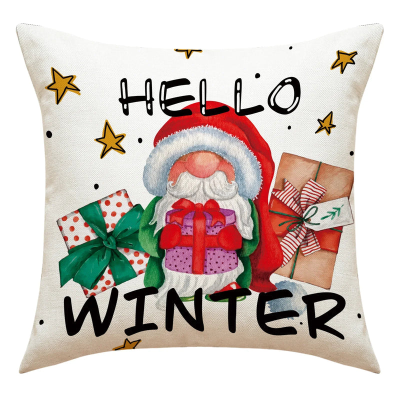 Axyaa Christmas Linen Cushions Cover Set for Festive Decor
