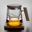 Axyaa Thermal Glass Mug with Lid and Wood Handle - Creative Office Coffee Cup