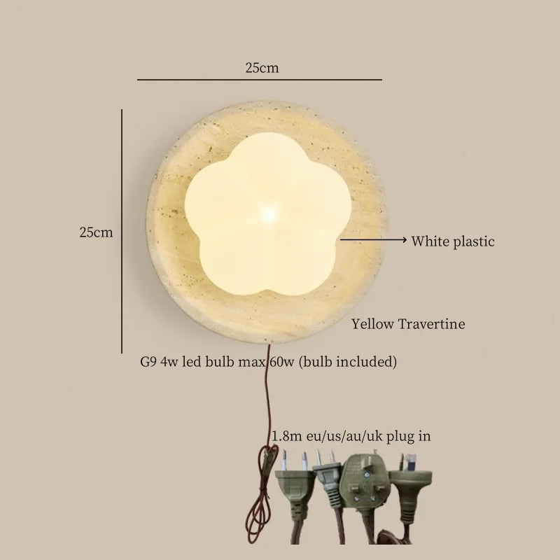 Axyaa Wabi Sabi LED Wall Lamps Wood Yellow Travertine Pull Chain Switch Rotate Bedroom Living Room Lights