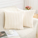 Axyaa Faux Rabbit Fur Plush Pillow Cover: Soft Striped Cushion for Home Sofa