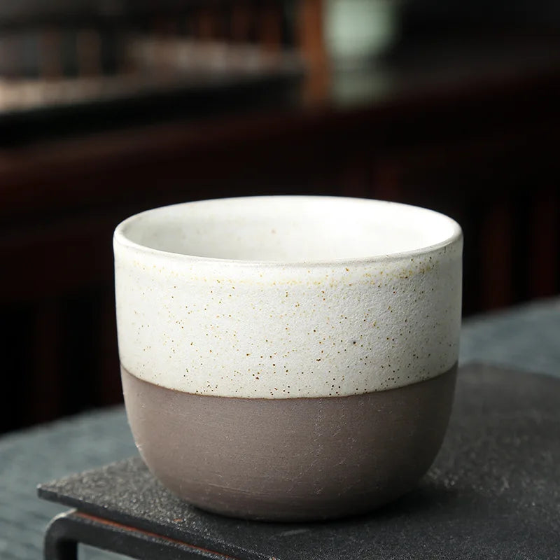 Axyaa Retro Rough Pottery Teacups Set, Handmade Ceramic Coffee Mug, Kung Fu Tea Cup