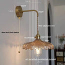 Axyaa Amber Vintage LED Wall Light Glass Copper Pull Chain Switch Bedside Lamp