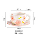 Axyaa Hand-Pinched Ceramic Mug & Saucer Set, Irregular Floral Design, Ins Style Drinkware