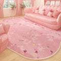 Axyaa Irregular Pink Fluffy Rug Flowers Printed High End Soft Floor Mat