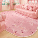 Axyaa Irregular Pink Fluffy Rug Flowers Printed High End Soft Floor Mat