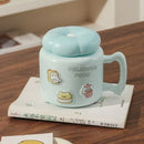 Axyaa Cartoon Ceramic Breakfast Coffee Mug with Lid for Home and Office