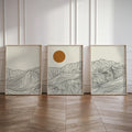 Japanese Alps Sunrise Abstract Line Canvas Wall Art Set by Axyaa