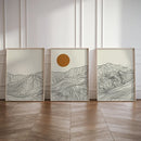 Japanese Alps Sunrise Abstract Line Canvas Wall Art Set by Axyaa