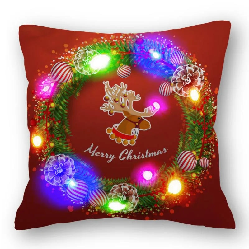 Christmas Santa LED Light Pillowcase for Home Decor, 45x45cm - Axyaa