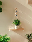 Axyaa Macrame Floating Shelf with Sticks - Boho Home Decor & Plant Display