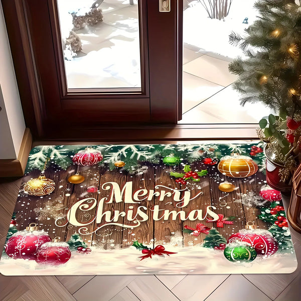 Axyaa Christmas Welcome Door Mat with Colored Ball Pattern - Non-Slip Floor Mat