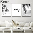 Black and White Beach Landscape Canvas Painting Palm Trees Nordic Wall Art by Axyaa