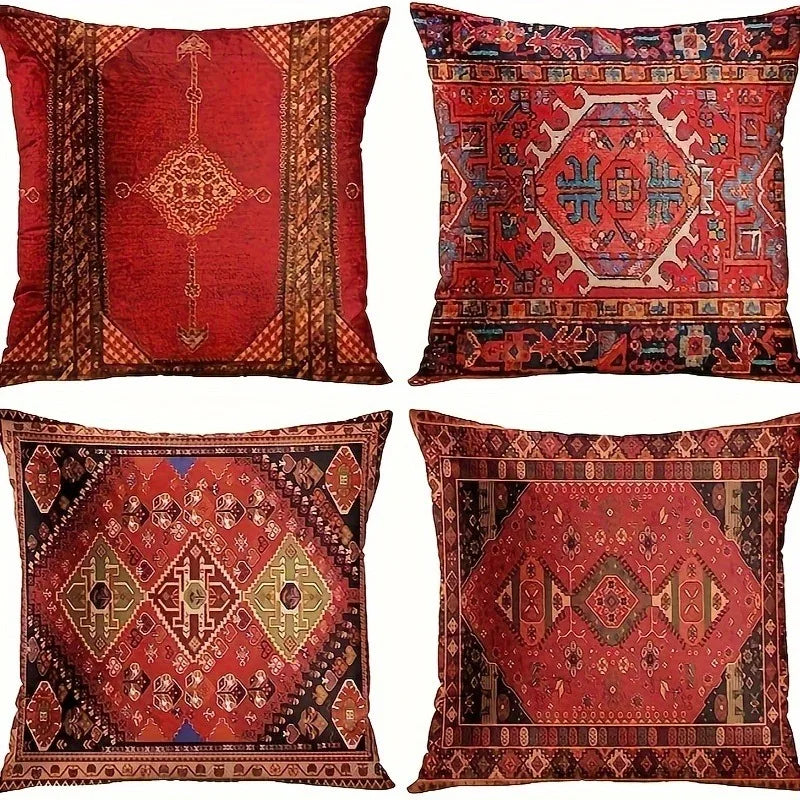 Axyaa Retro Red Ethnic Style Pillowcase for Home Decoration