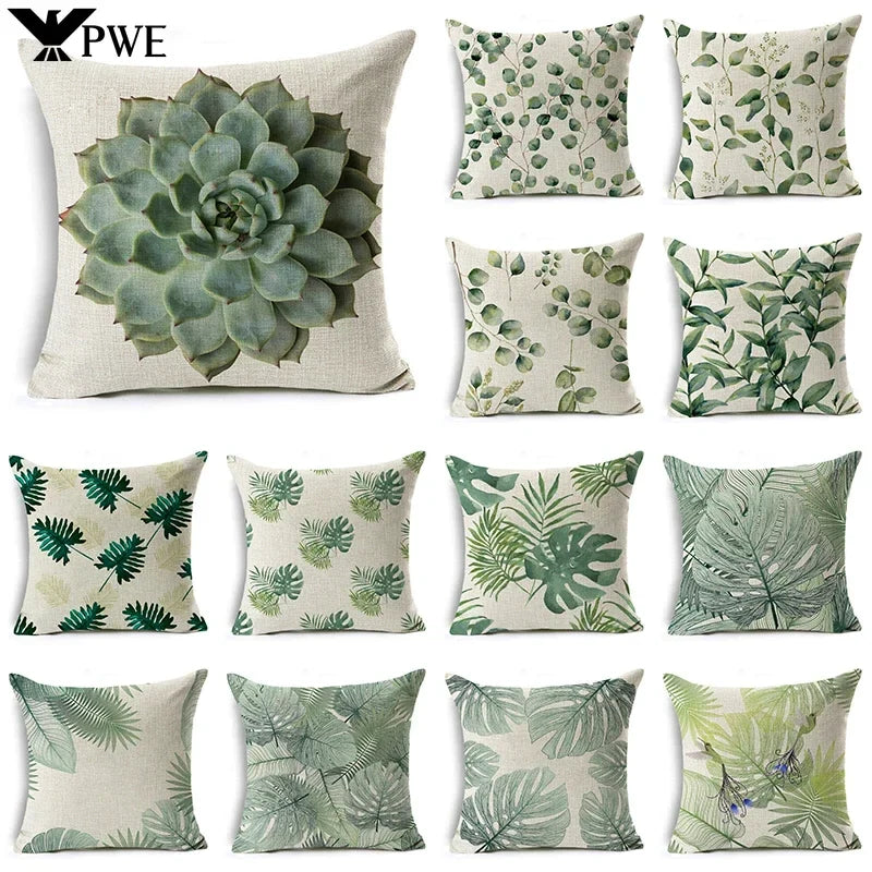 Axyaa Tropical Plants Linen Cushion Cover 45x45cm - Decorative Sofa Bed Pillow Case