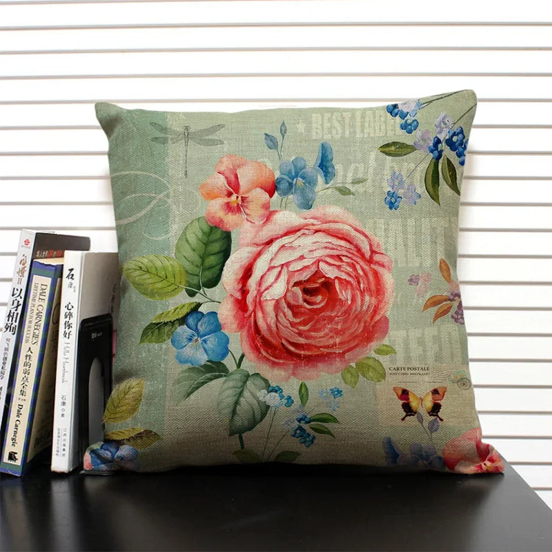 Axyaa Retro Flowers Pattern Cushion Cover - European & American Style Pillow Case