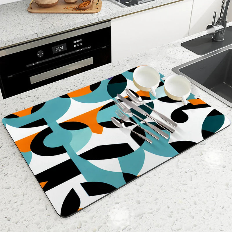 Geometric Color Blocks Kitchen Drying Mat by Axyaa