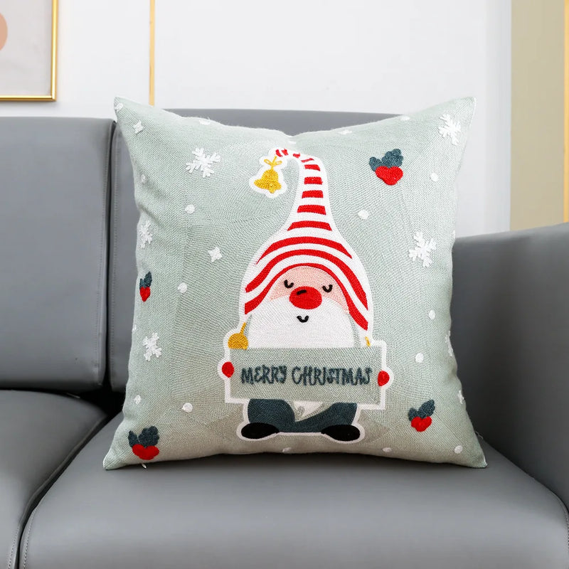 Embroidered Santa Deer Snowflake Pillow Cover 45x45cm for Sofa Bed by Axyaa