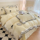 Axyaa Princess Seersucker Bedding Set with Lace Ruffle, Double Queen Twin Sheets