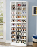Axyaa 10-Tier Espresso Wooden Shoe Rack with 30 Cubbies, Tall Entryway Organizer