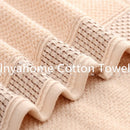Axyaa 3-Piece Waffle Towel Set: 1 Bath, 2 Hand Towels - Cream