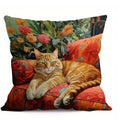 Axyaa Floral Cats Garden Pillow Cover for Sofa Bedroom Car with Cute Leafy Design