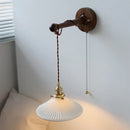 Axyaa Antique Gold Brass LED Wall Sconce Light Black Walnut White Ceramic