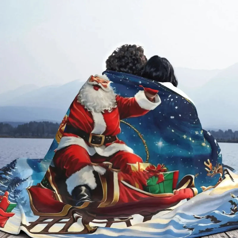 Axyaa Christmas Santa Claus Fuzzy Throw Blanket