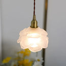 Axyaa Retro Flower Copper Hanging Lamp Crystal Glass Chandelier for Bedroom & Study