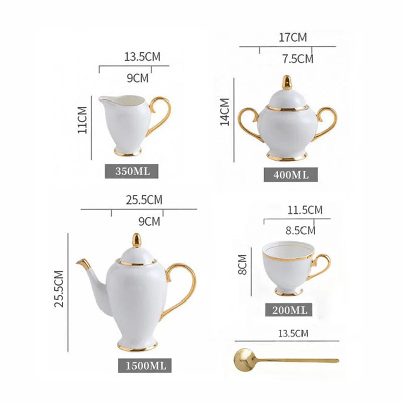 Axya™ Bone Coffee Set: Pot, Cups, Dishes, Teapot, Milk Pot, Sugar Bowl