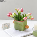 Axyaa Double Eared Square Glass Vase Candy Colored Flower Arrangement Vessel