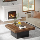 Axyaa LED Square Coffee Table | Rustic Brown & Black | Low Profile Living Room Table