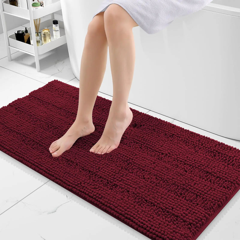 Axyaa Chenille Bath Mat - Absorbent & Non-Slip Plush Shaggy Bathroom Rug