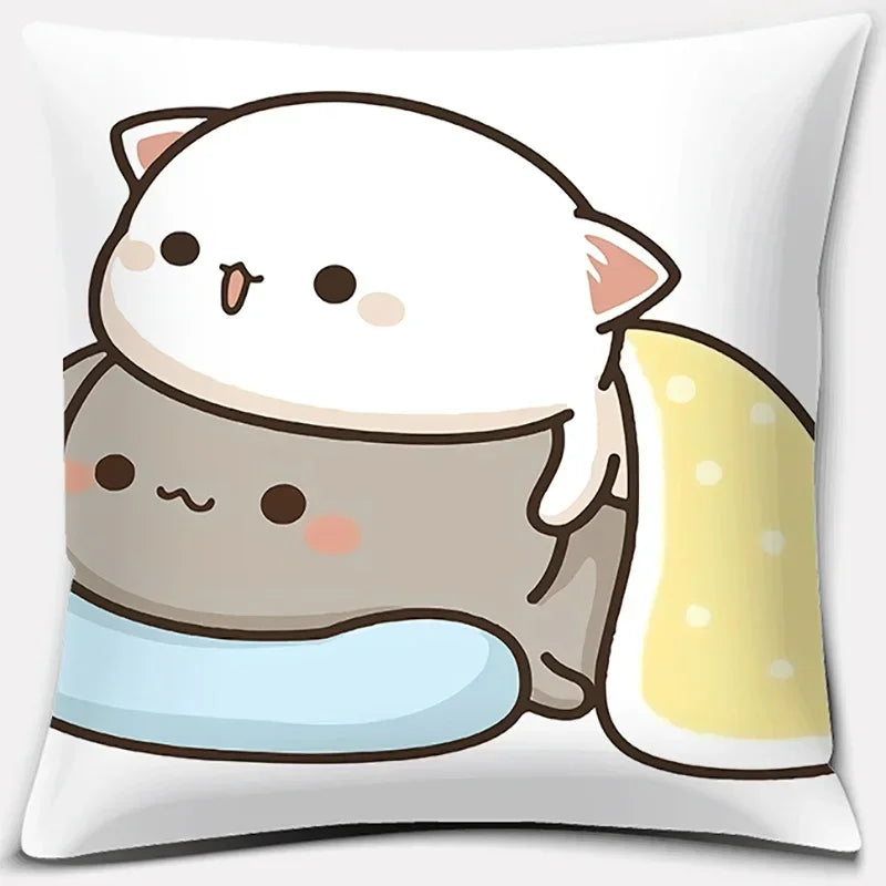 Peach Cat Pattern Decorative Pillowcase by Axyaa - Home Office Square Cover
