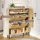 Axyaa Fluted Shoe Cabinet with 2 Flip Drawers, Beige Slim Shoe Storage
