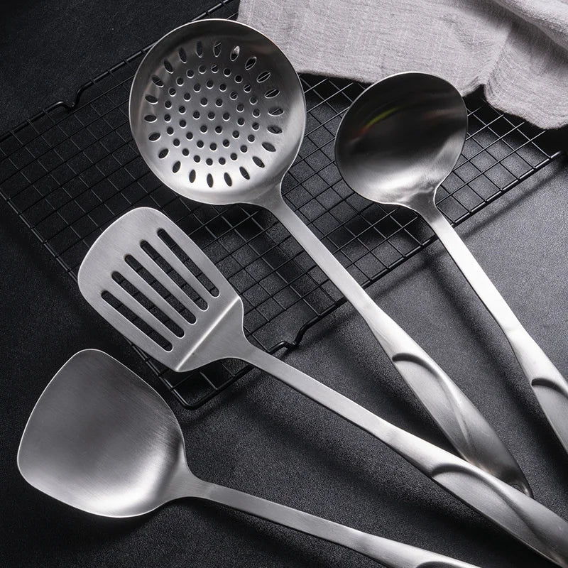 Axyaa Stainless Steel Kitchenware Set: Spatula, Rice Spoon, Colander, Utensils
