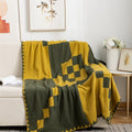 Axyaa Deer Plush Geometric Knitted Jacquard Blanket - Soft & Cozy Office Nap Blanket
