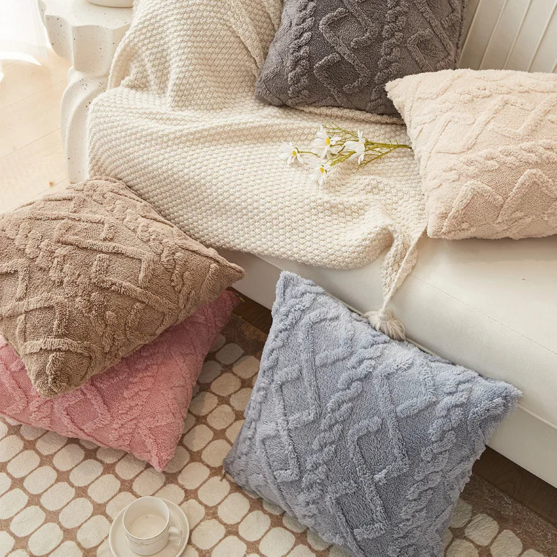 Axyaa Pink Velvet Geometric Cushion Cover 45*45cm for Home Living Room