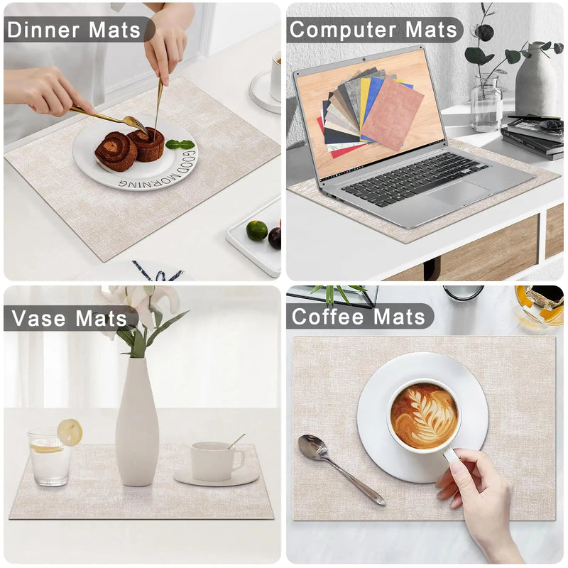 Axyaa Heat Resistant Leather Placemats - Waterproof Non-slip Kitchen Table Mats