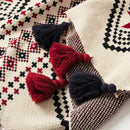 Axyaa Bohemian Fringed Cotton Knit Throw Blanket - Reversible Tassel Accent Lap Blanket